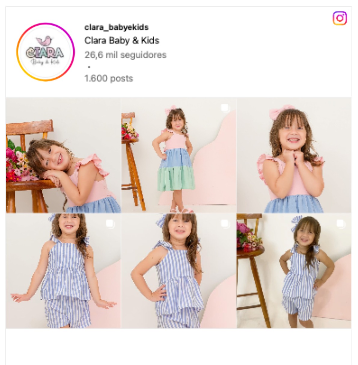 Perfil do Instagram @clara_babyekids: 26,6 mil seguidores e 1.600 posts